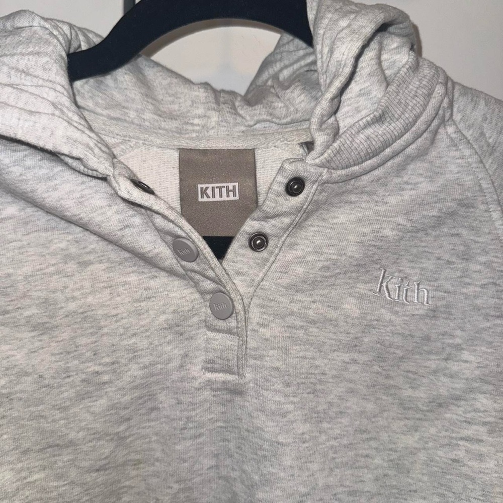 Kith Light Gray Hooded Henley Cropped Sweatshirt